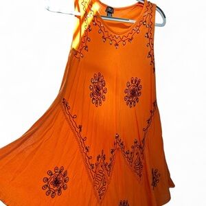 Orange Embroidered Swimsuit Cover Up